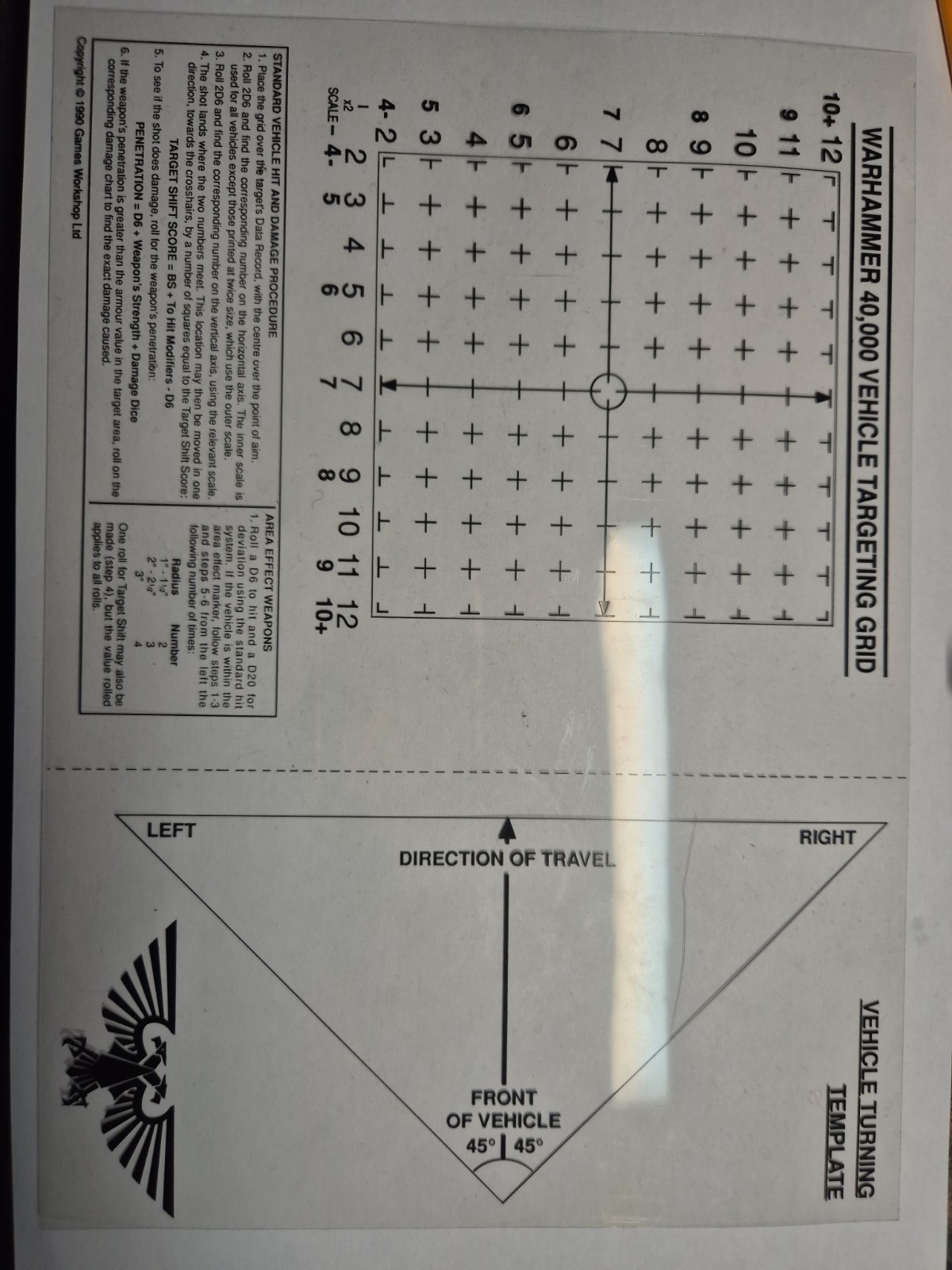 WARHAMMER 40,000 VEHICLE TARGETING GRID FROM WHITE DWARF 128 40K ROGUE TRADER