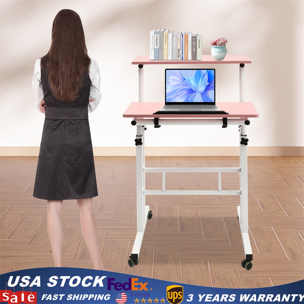 Height Adjustable Rolling Desk Laptop Table Home Office Working Drawing Desk