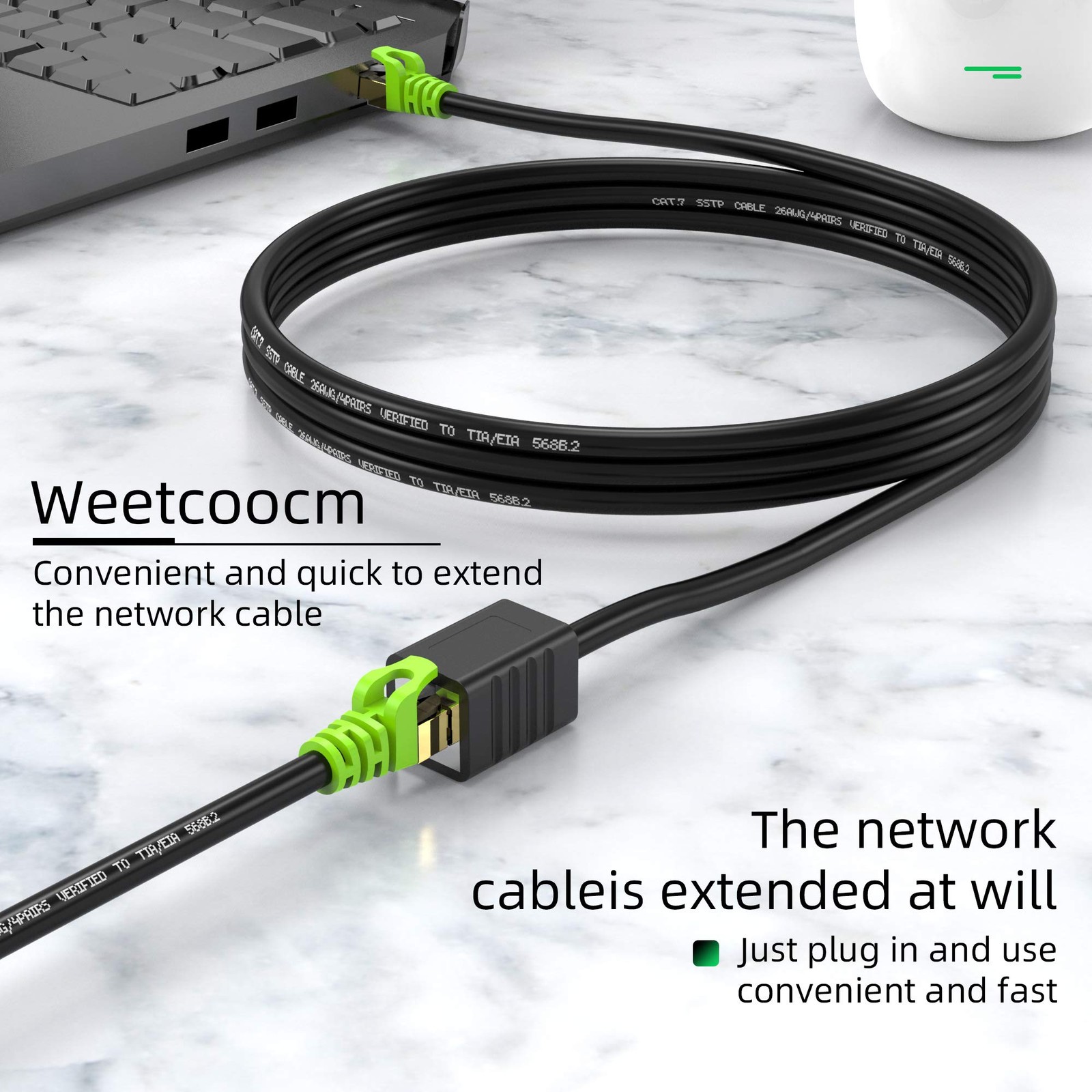 Ethernet Extension Cable 10ft, Network Cat6a 10FT, Black