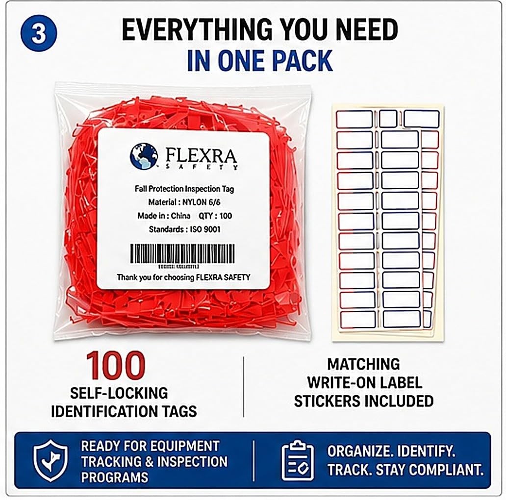 Inspection Tag Cable Ties with Writable Labels, Self-Locking Nylon 100 Pack