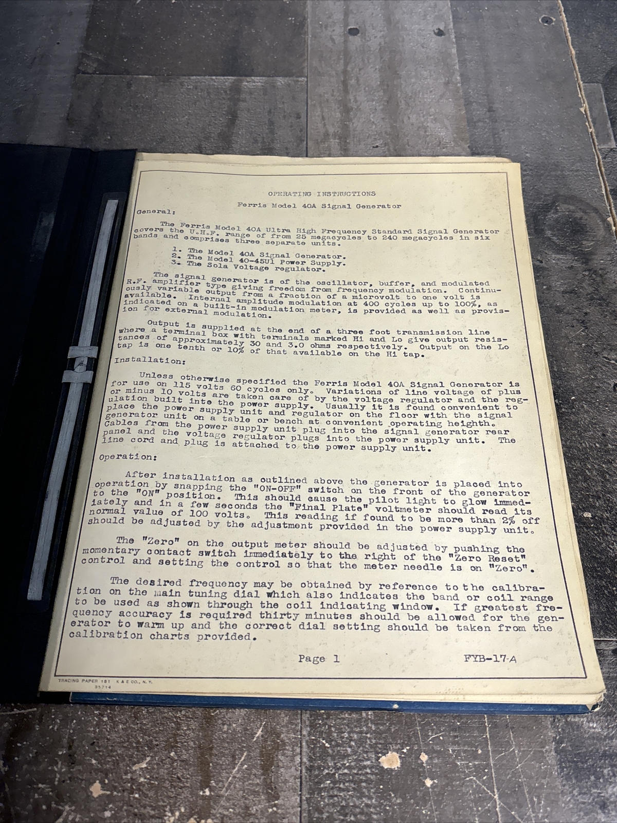 Ferris Model 40A Signal Generator Operating Instructions Manual