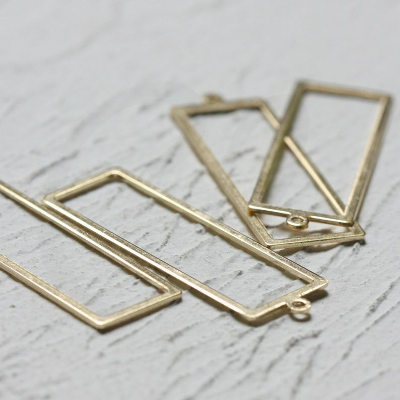 6 Pieces Raw Brass Rectangle Charm - 46x15mm (CW-4244C)
