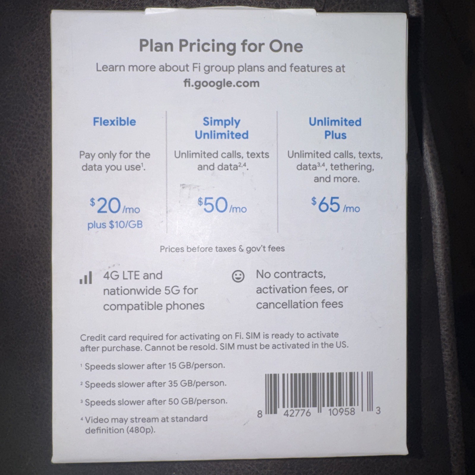 NEW SEALED Google Fi SIM Card Kit Phone Plan GSM