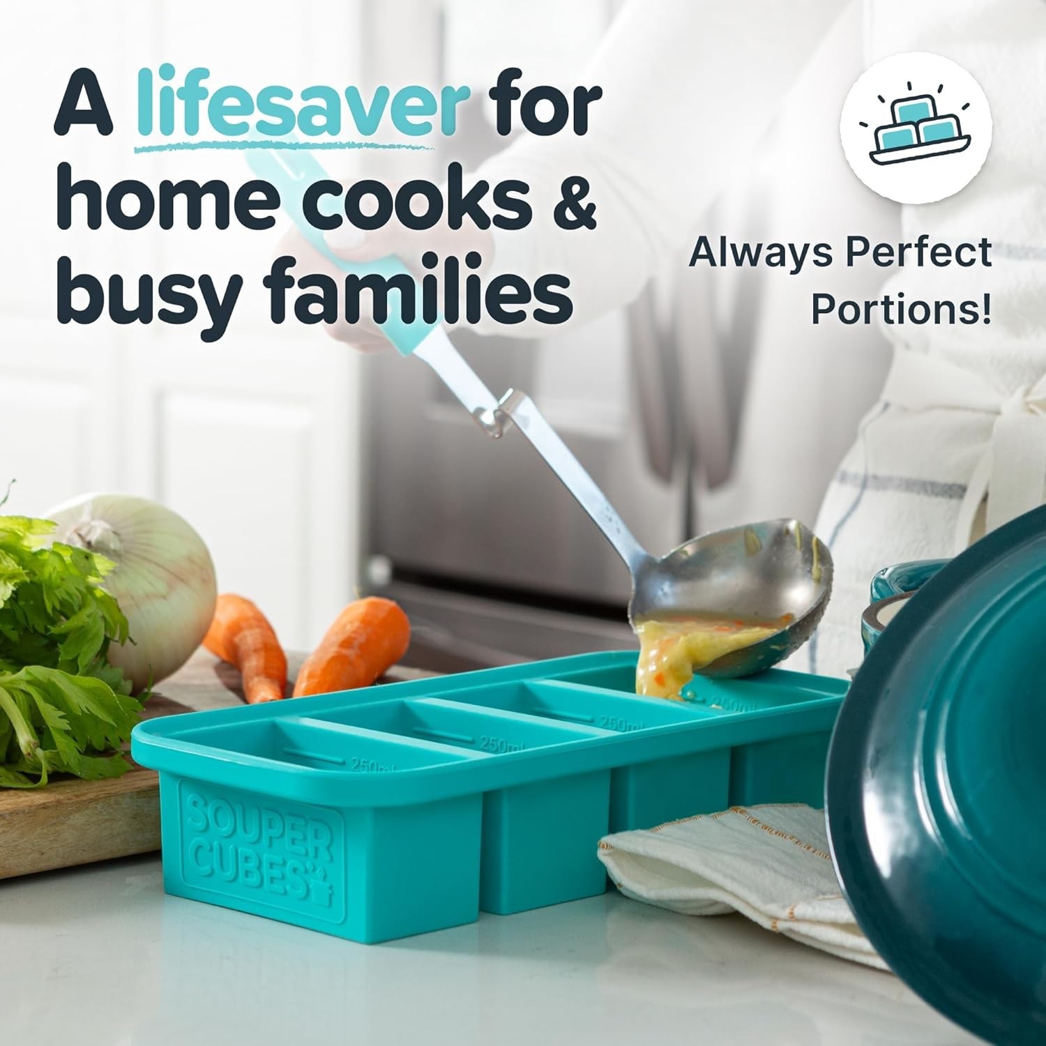 2-Pack Aqua Silicone Freezer Molds with Lids - Easy Meal Prep Solution