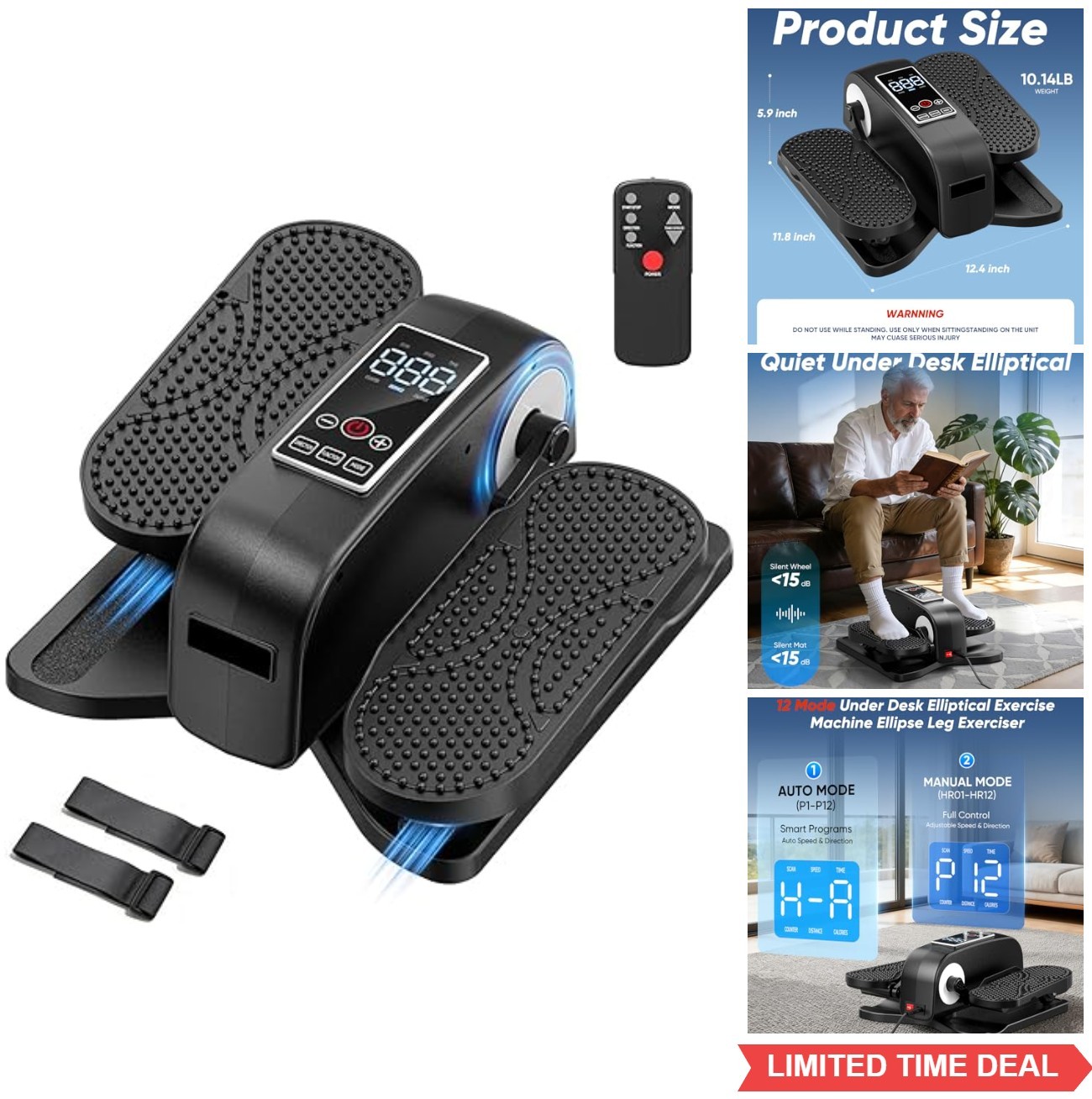 Under Desk Elliptical Machine Quiet Motorized Leg Exerciser with Smart Remote