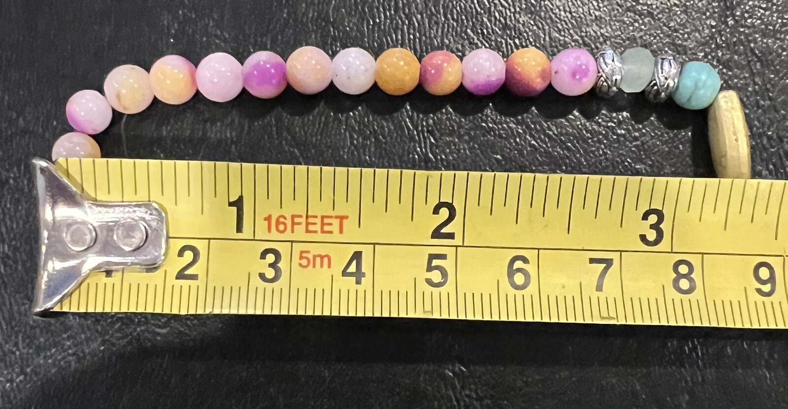Pinkish Beaded Bracelet with Turquoise & Clear Blue Beads