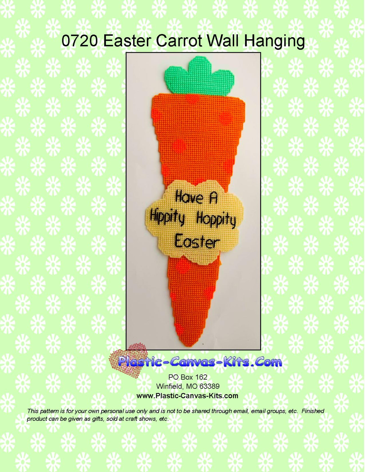 "Have a Hippity Hoppity Easter" Carrot Wall Hangin-Plastic Canvas Pattern or Kit