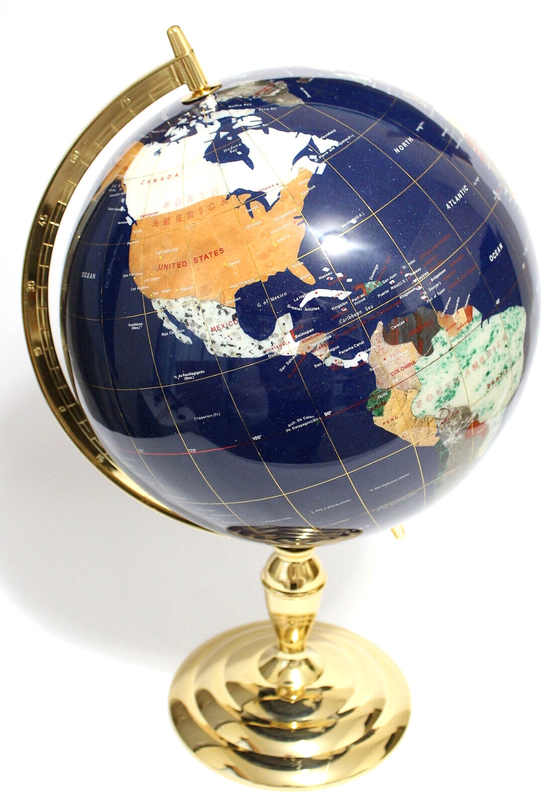 MACHELI 22"/14lb LAPIS GEMSTONE ROTATING GLOBE WITH BOX & FOAM PROTECTORS