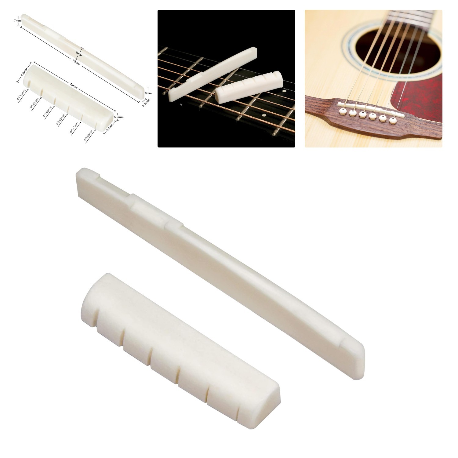 High-Quality Bone Bridge Saddle and Nut - Perfect for 6 String Acoustic Guitars