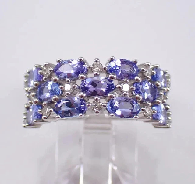 2.50Ct Oval Cut Lab Created Tanzanite Multi Row Band Ring 14K White Gold Plated