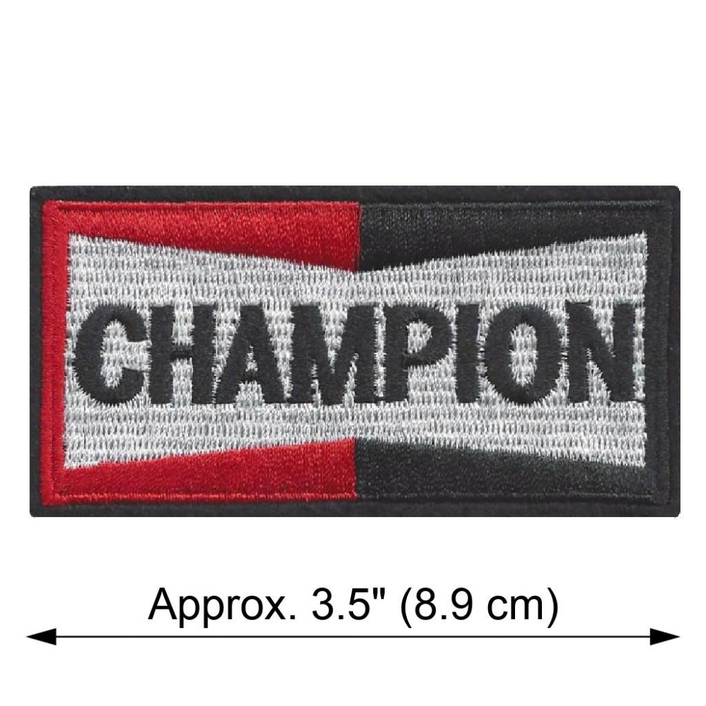 CHAMPION IRON ON PATCH 3.5" Spark Plug Race Car Jacket Embroidered Applique