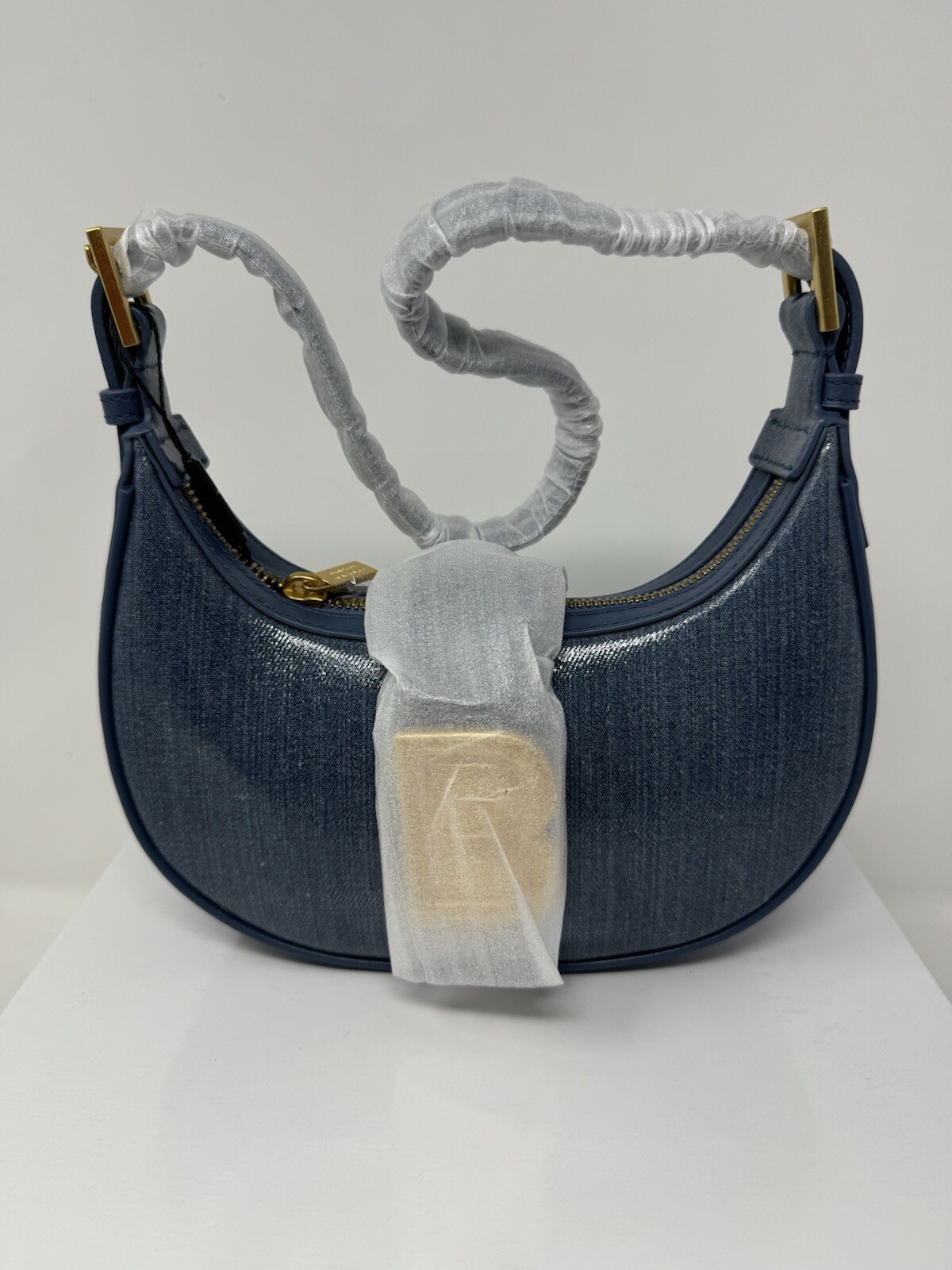 Brandon Blackwood Elizabeth Luna Bag Waxed Blue Denim W/ Brass Hardware