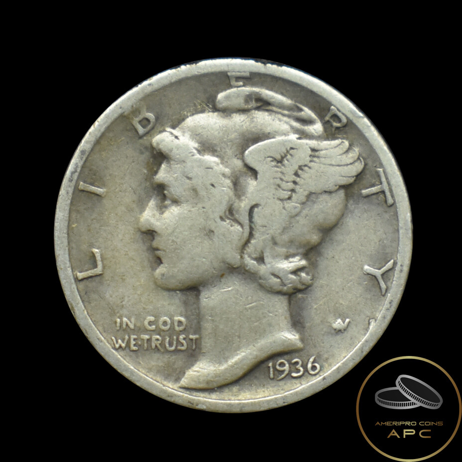 1936 D Mercury Dime 10C 90% Silver VG/F Luster+++