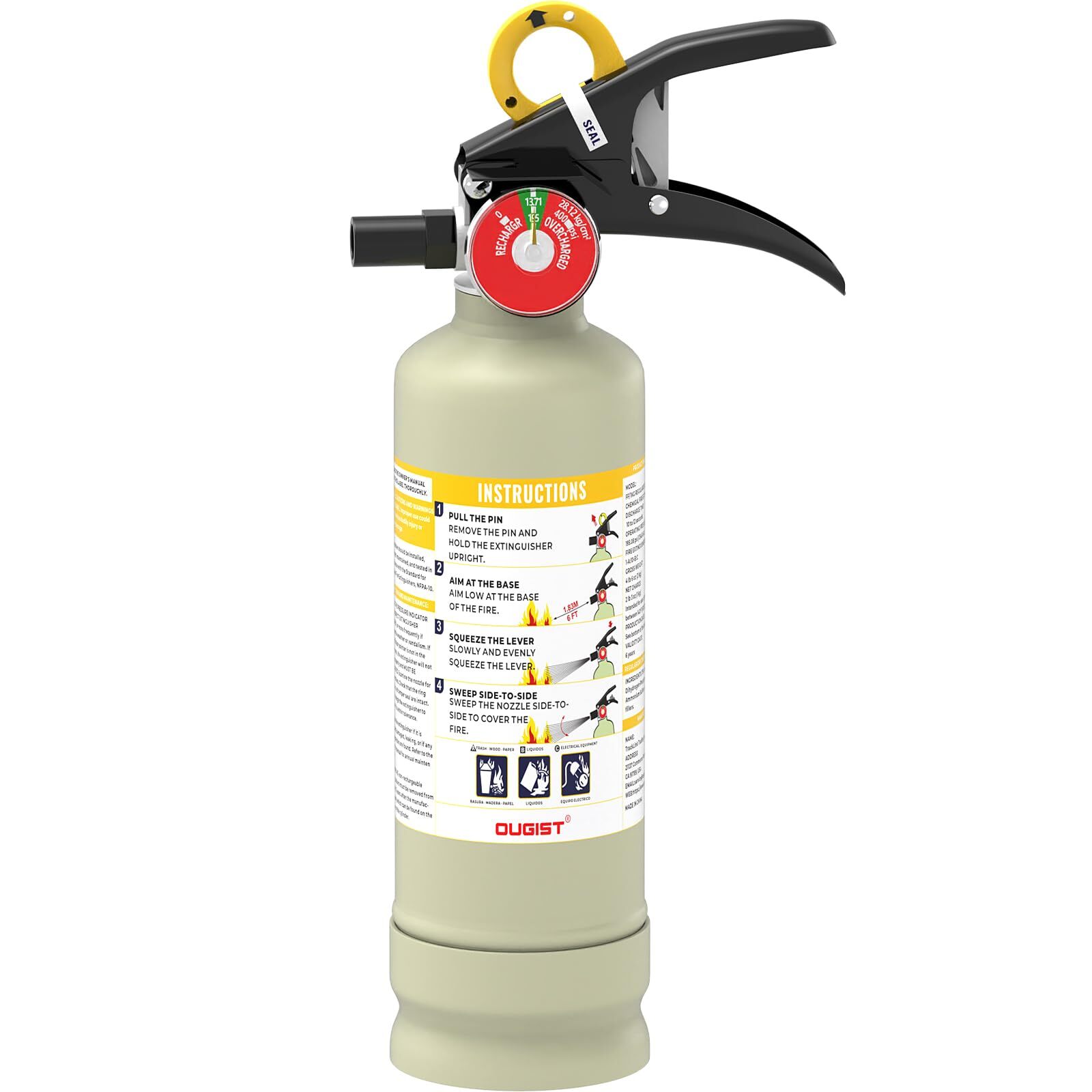 Ougist ABC Dry Powder Fire Extinguisher, 2.5 lb – 1-A:10-B:C Rated, Fire Extingu