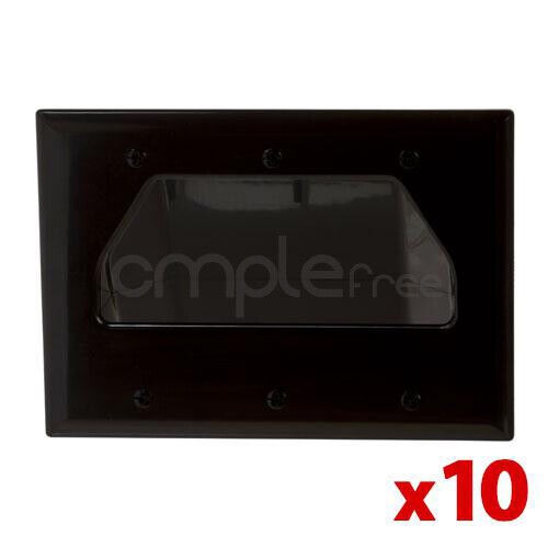 10pcs Datacomm 3 Gang Recessed Low Voltage Cable Plate, Black