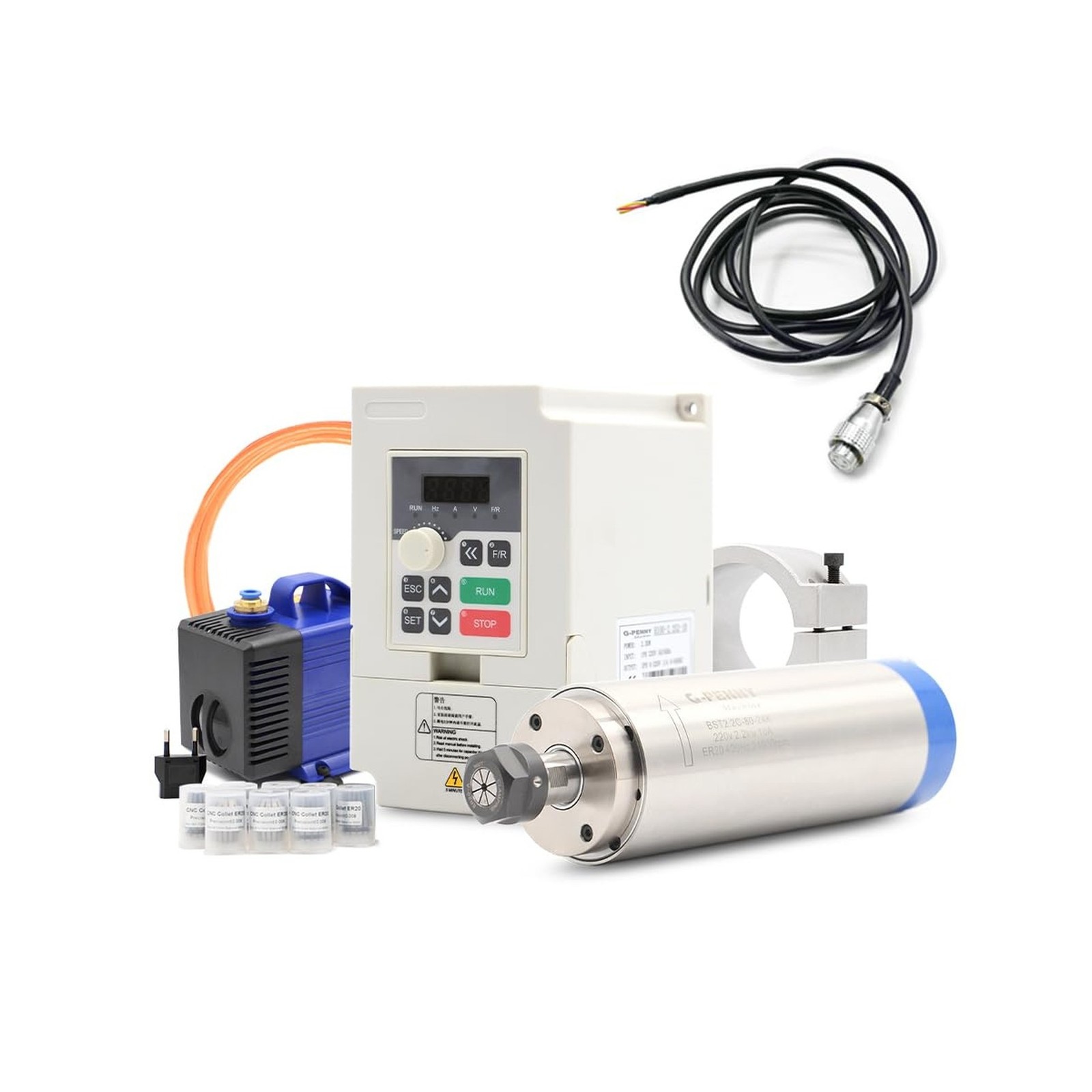 2.2KW ER20 D80 220V Water cooled spindle motor, QL inverter, 80mm bracket, 75...