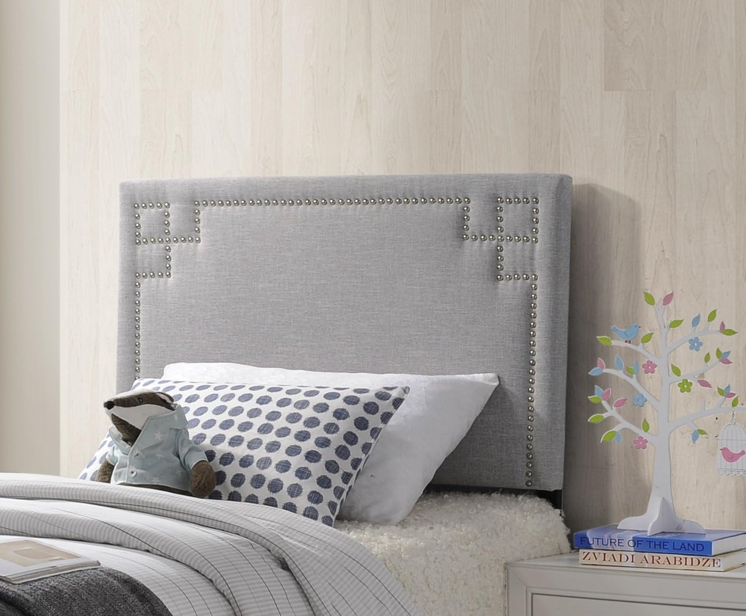 Modern Greyish Beige Twin Size Upholstered Headboard by