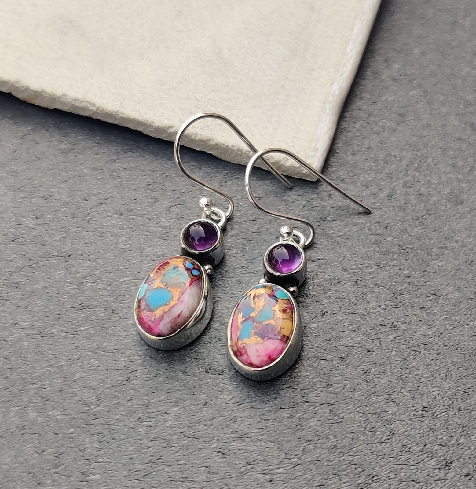 Pink Copper Turquoise Gemstone 925 Sterling Silver Handmade Fine Earring PG943