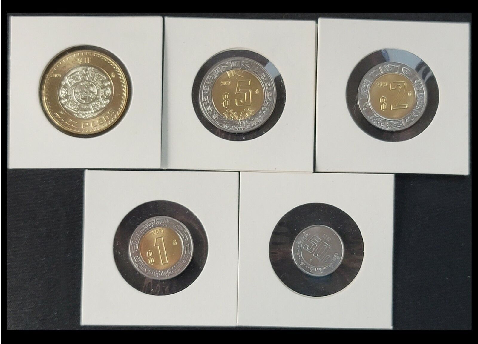 MEXICO  10 5 2 1 .50 PESOS 5 PCS COIN SET  UNCIRCULATED FREE SHIP FROM USA