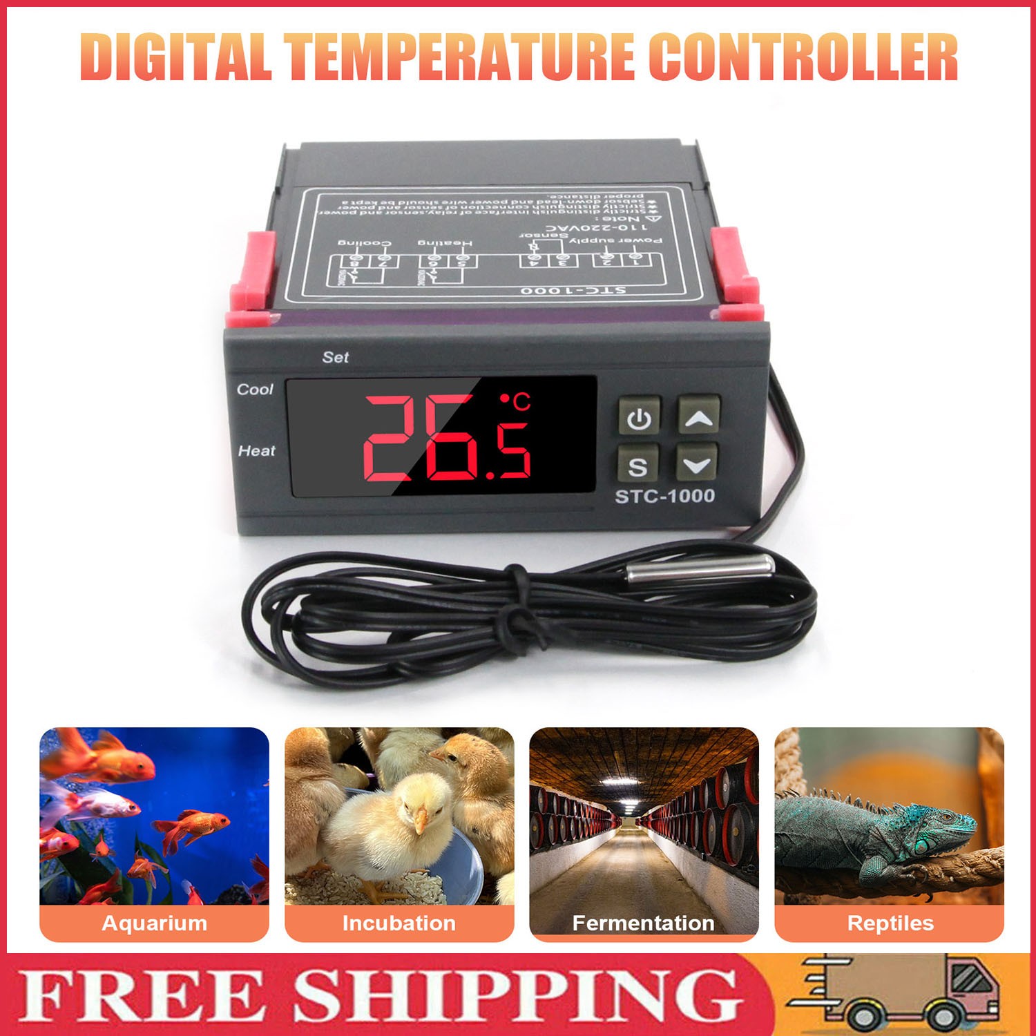 STC-1000 Digital Temperature Controller Thermostat w/ Sensor AC 110V Universal