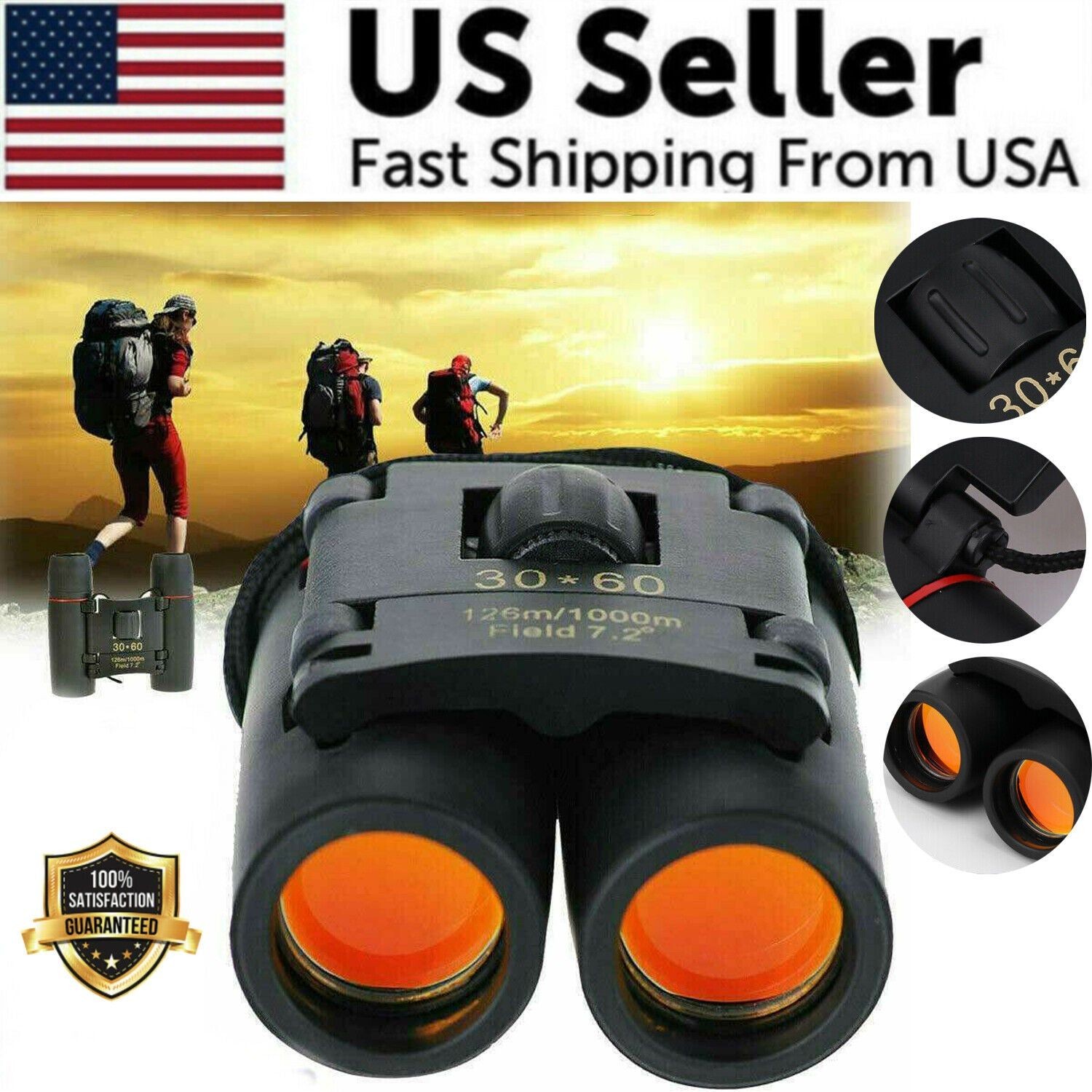 30x60 Zoom Binoculars for Hunting and Travel - Compact Folding Design