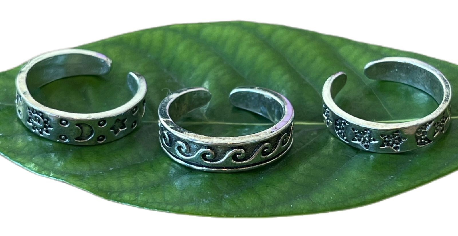 SILVER TONE Toe Finger Tip Ring Lot Of 3
