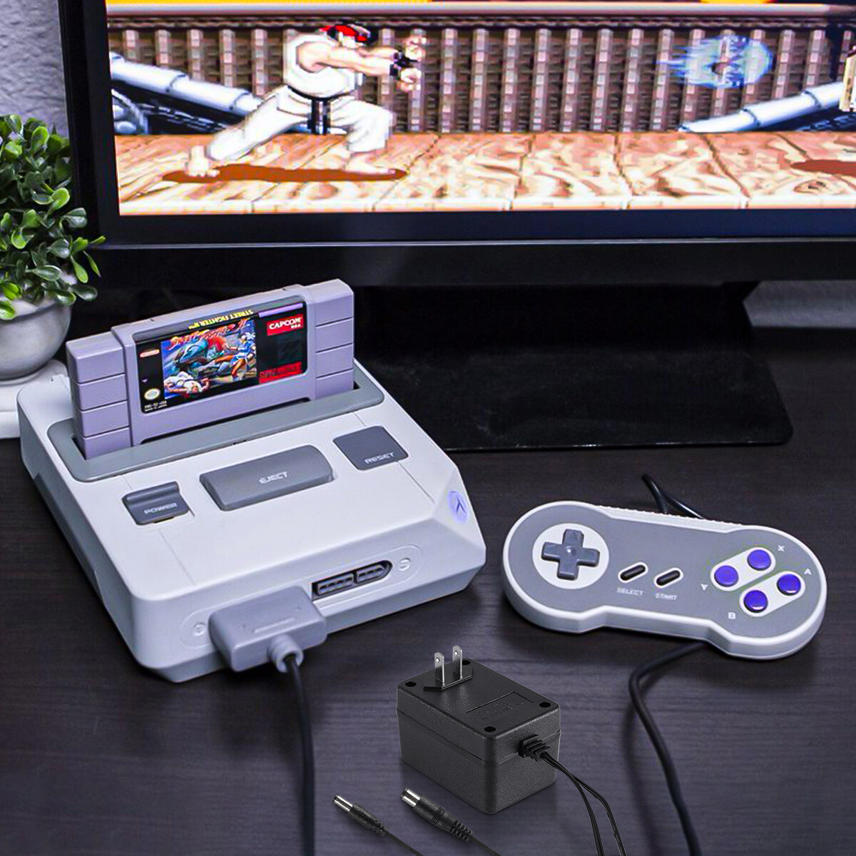 AV RCA Audio+AC Cable Power Supply Adapter Cord For Super Nintendo SNES Game Set