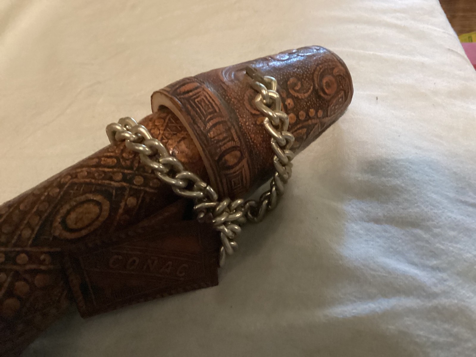 Vintage Beautiful Tooled Leather Conac Bottle