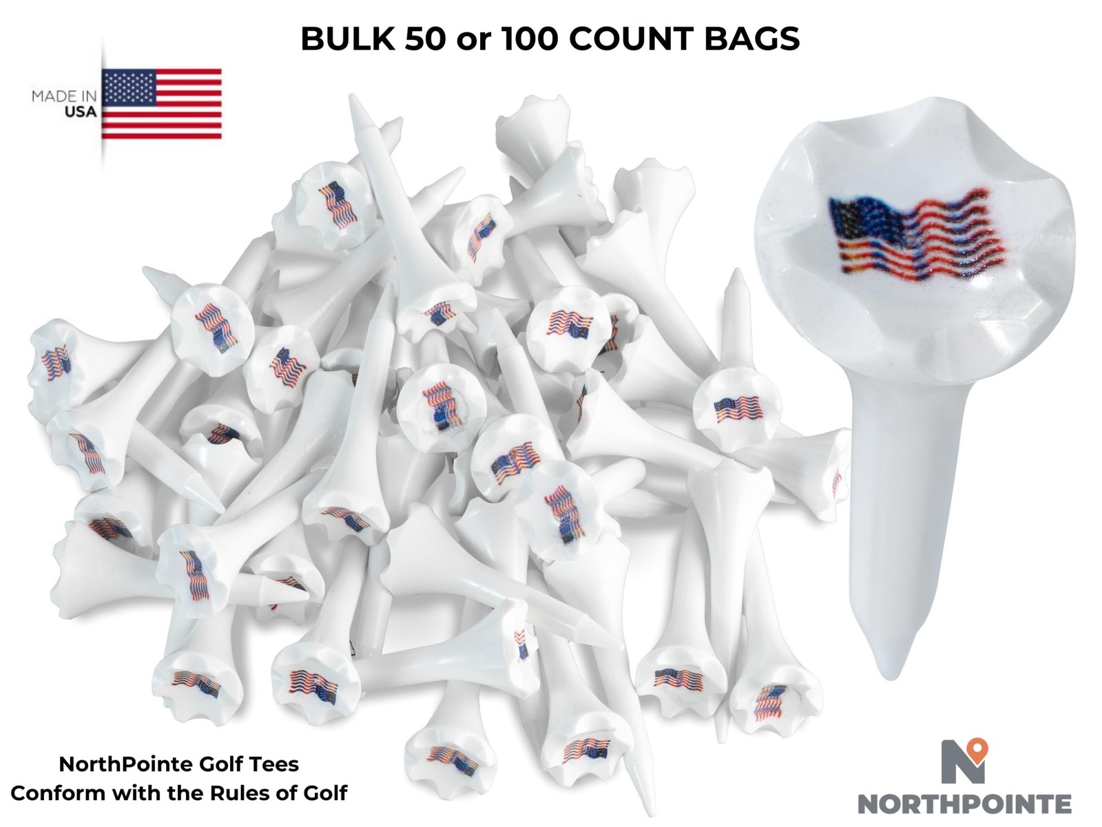 NorthPointe 1 ½” Plastic Golf Tees – Short Tees for Irons, Par