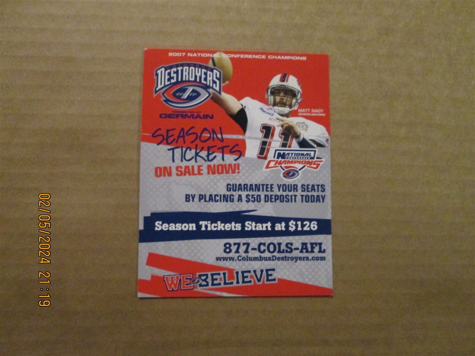 AFL Columbus Destroyers Vintage Defunct 2008 Season Tickets With Home Schedule