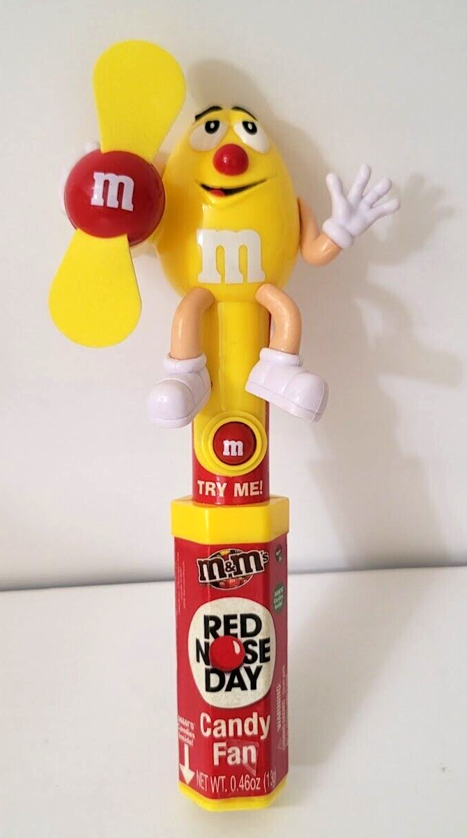 M&M’s Yellow Fan Candy Dispenser ~ Red Nose Day ~ Works