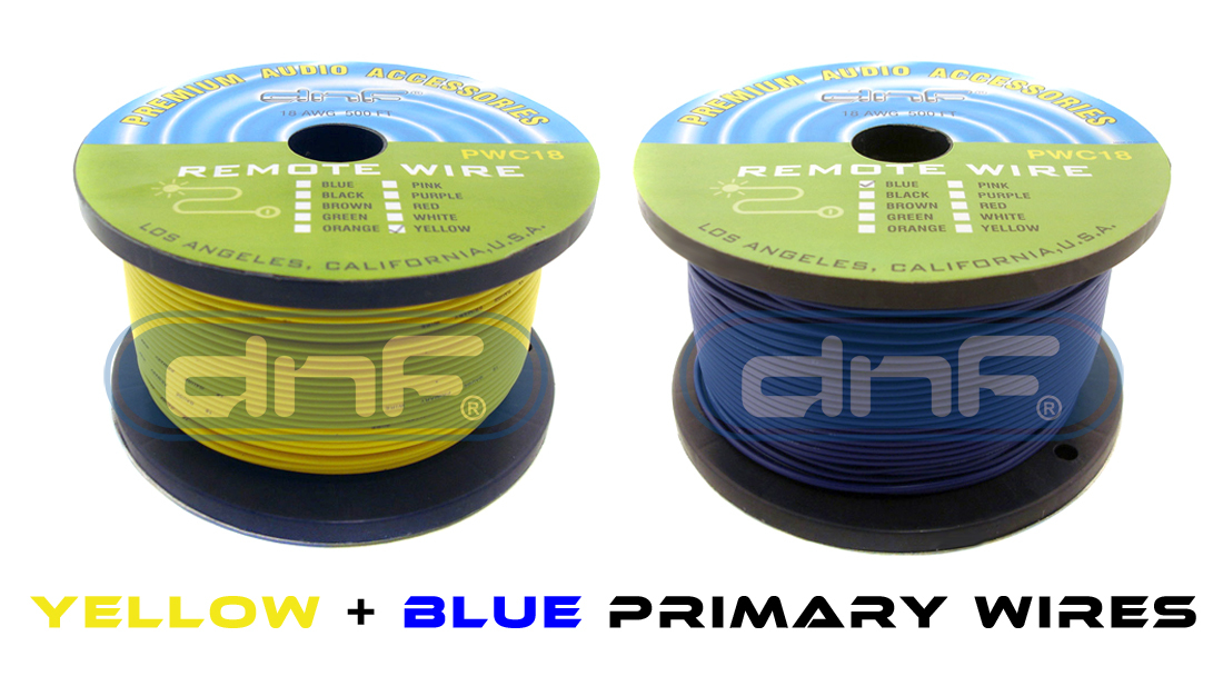 PRIMARY REMOTE POWER WIRE 100% COPPER 18 GAUGE YELLOW (500 FT) + BLUE (500 FT)