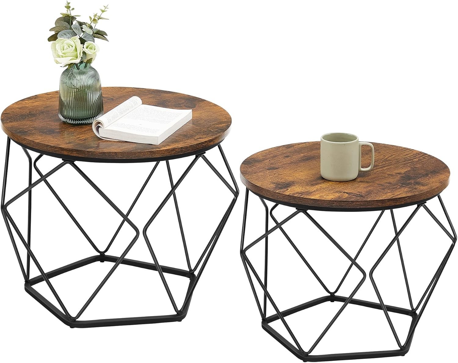 VASAGLE Small Coffee Table Set of 2, Round Coffee Table