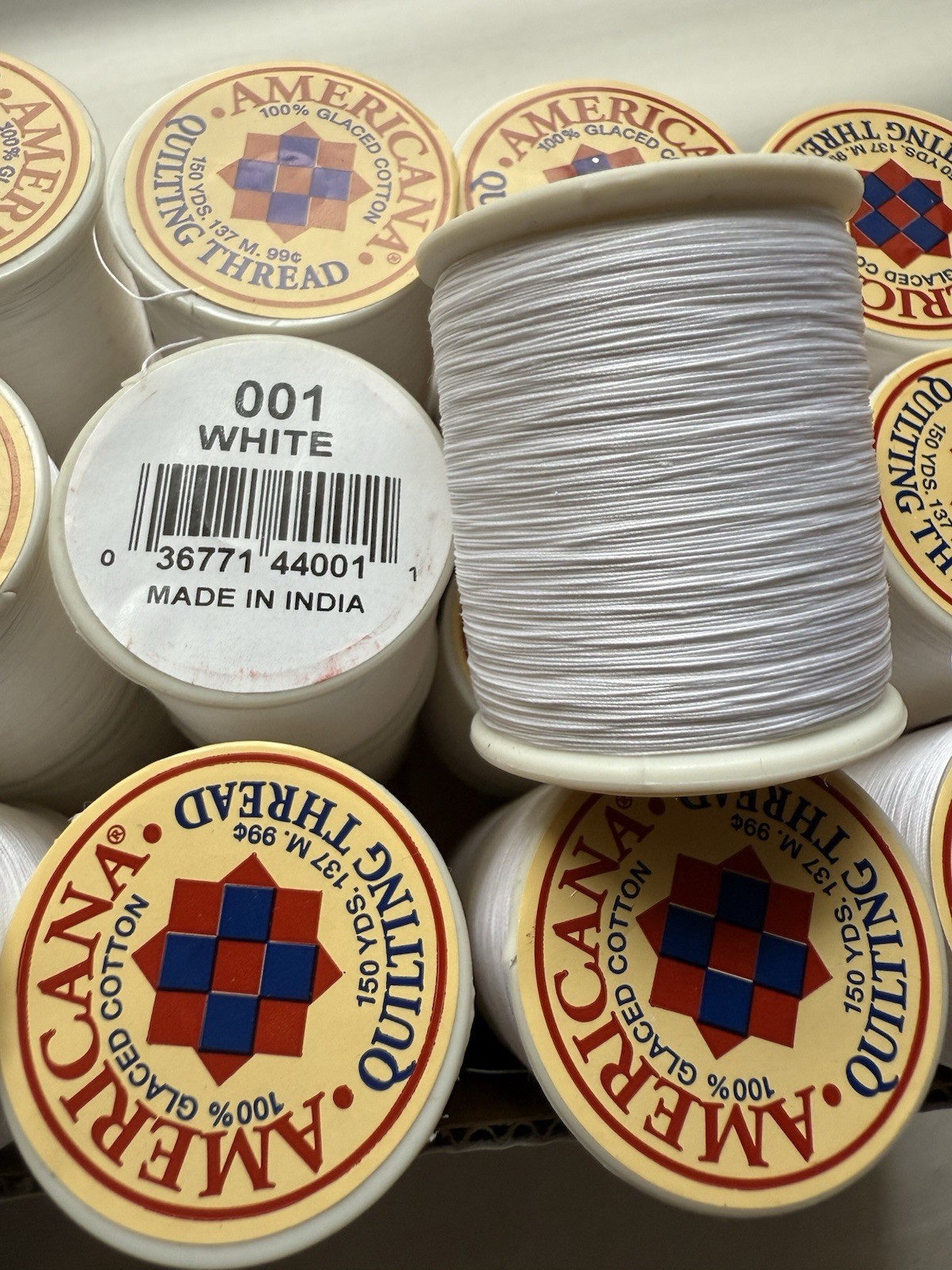 Lot Of 10 WHITE Americana Quilting Thread 150 Yds 100% Glacéd Cotton
