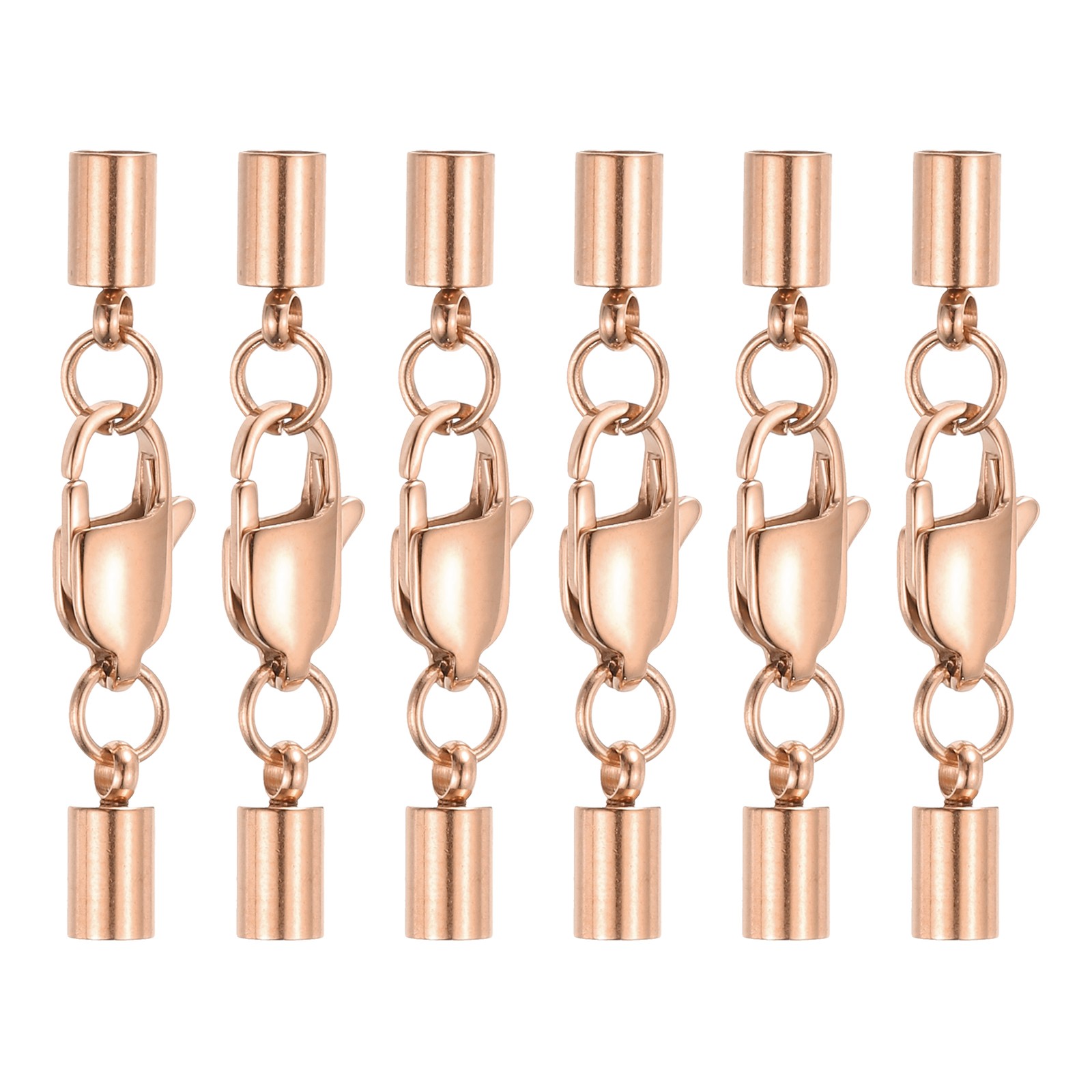 6 Set 3.5mm Leather Cord End Caps with Lobster Claw Clasps Connector Rose Gold