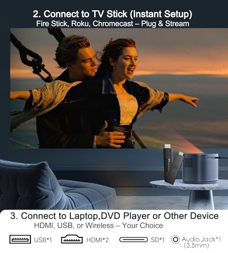 Mini Projector, Home HD Projector with Built-in Speaker, Auto Focus, Keystone