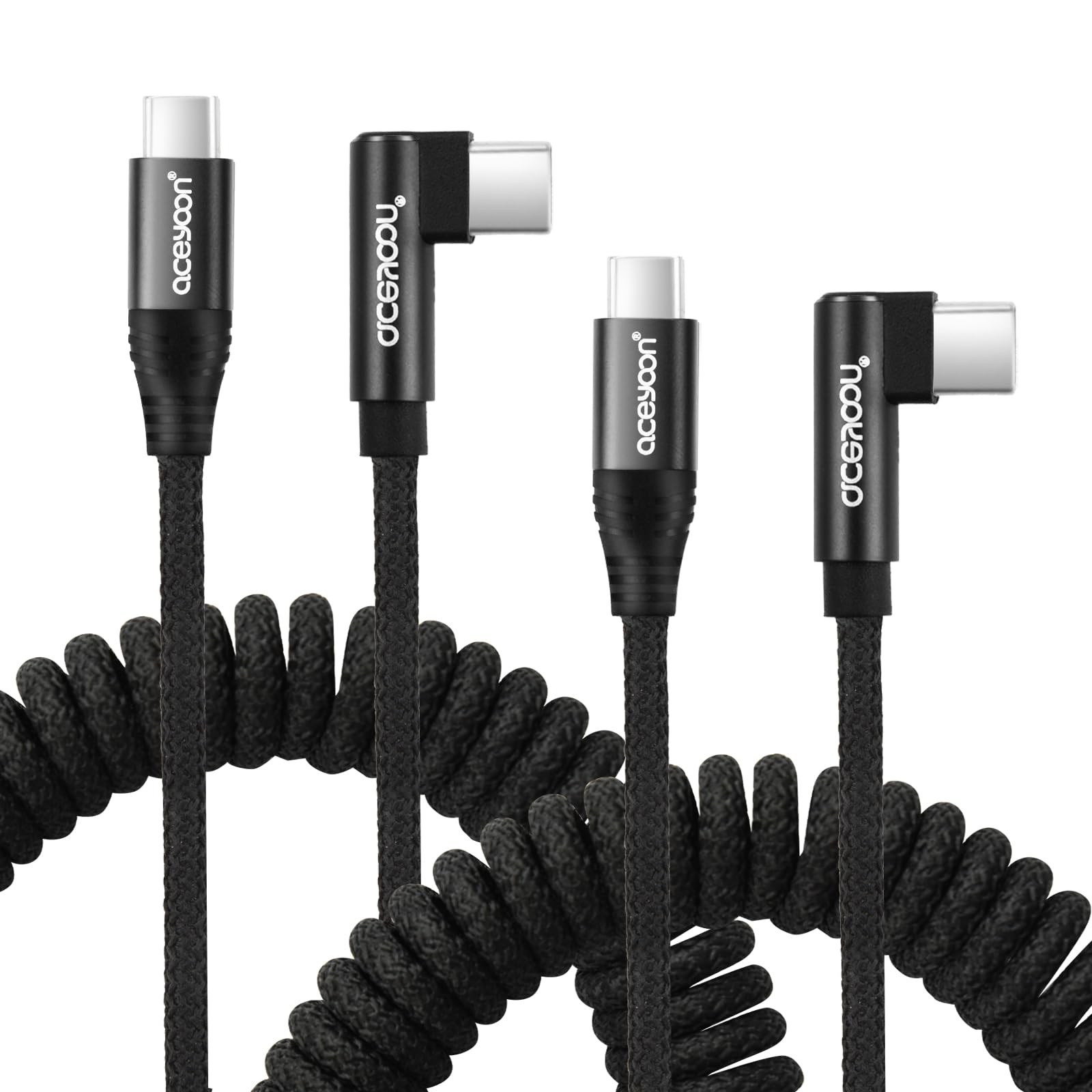 USB C to USB C Coiled Cable 3FT, 2 Pack 90 Degree USB C Charger Cable for Car...