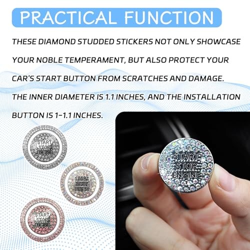 2PCS Rhinestone Push Start Button Cover Bling Car Accessories for Colorful
