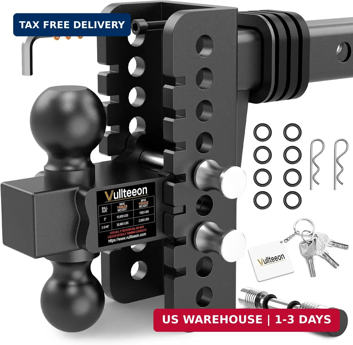 2026 Adjustable Trailer Hitch, Heavy Duty Drop Hitch for 2.5 Inch Rece