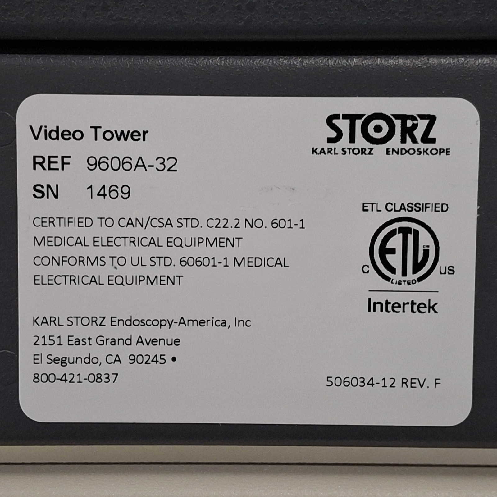 Karl Storz 9606 Video Tower Cart