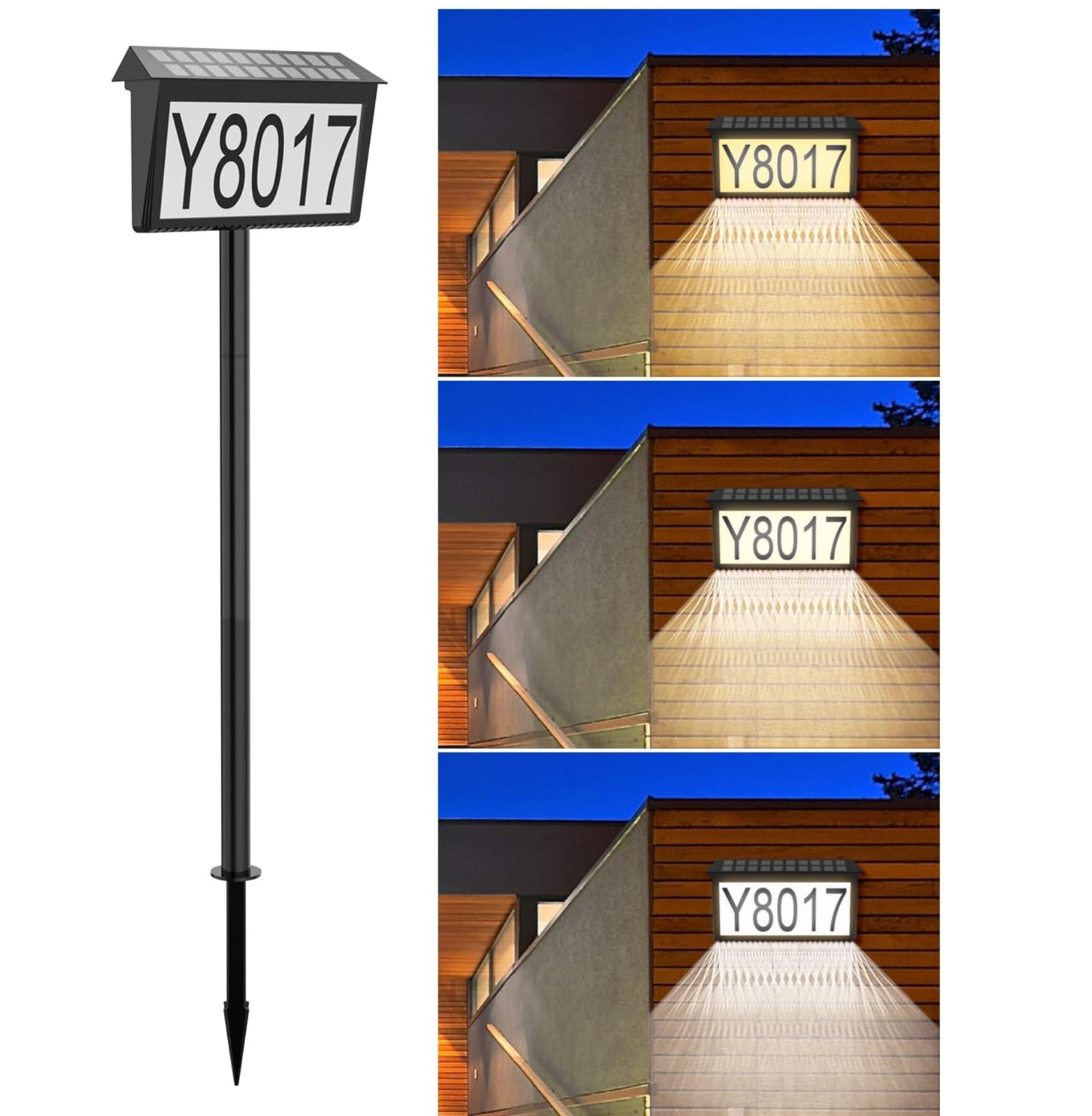 Solar LED Lights Address Sign Max 5Numbers With Plaque Home Door Plate, 3Colors