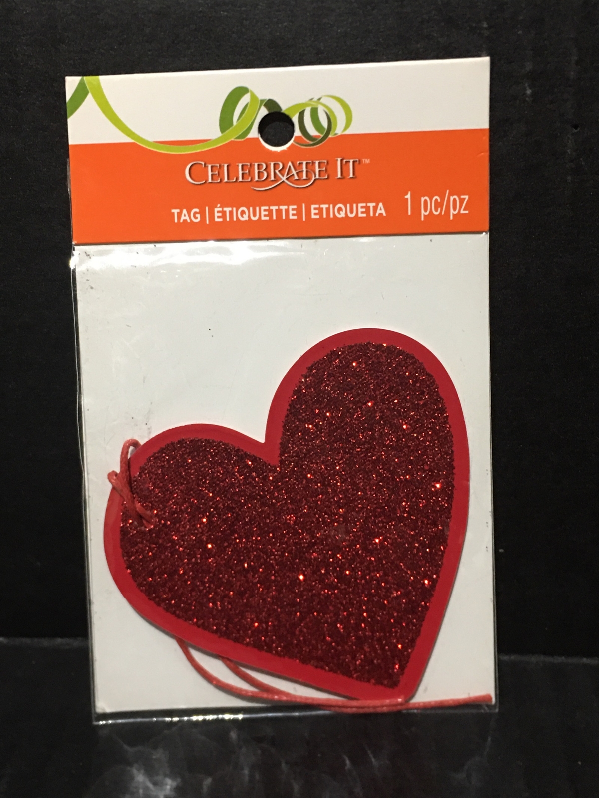 Valentine's Day Glitter Red Heart Tag Celebrate It 3” X 3” New