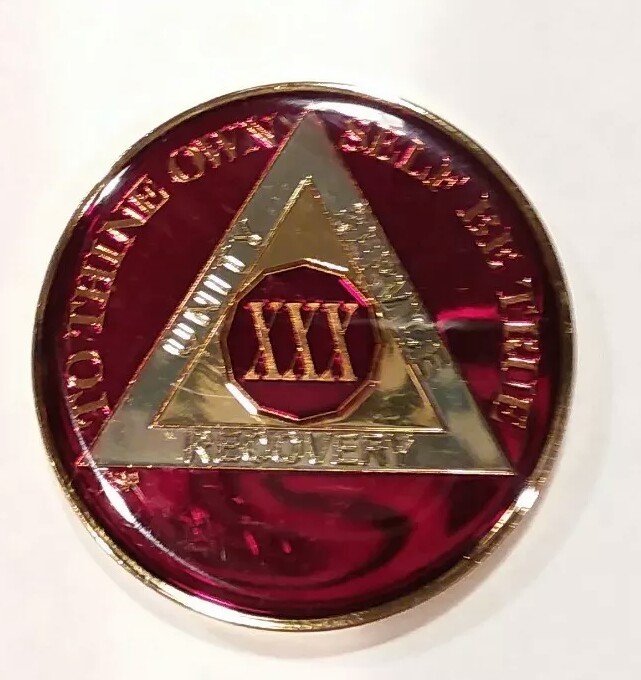 30 Year AA Sobriety Coin Medallion- Rich Mandarin Red Enamel 30th Year XXX BSP
