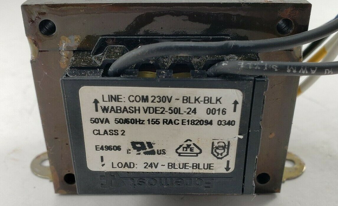 WABASH Transformer VDE2-50L-24 ECS61008 PRI 230V SEC 24VAC 50 VA