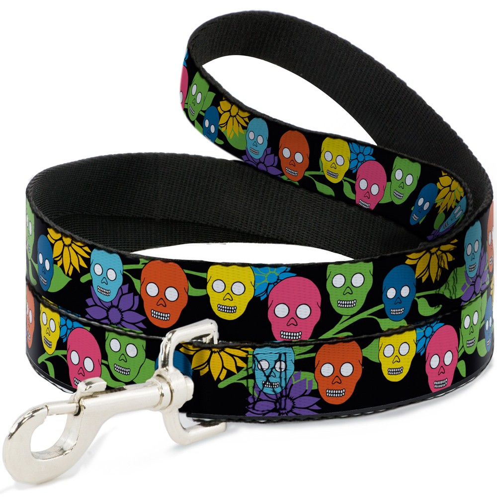 Dog Leash 6-FEET Skulls & Flowers Black/Multi Color