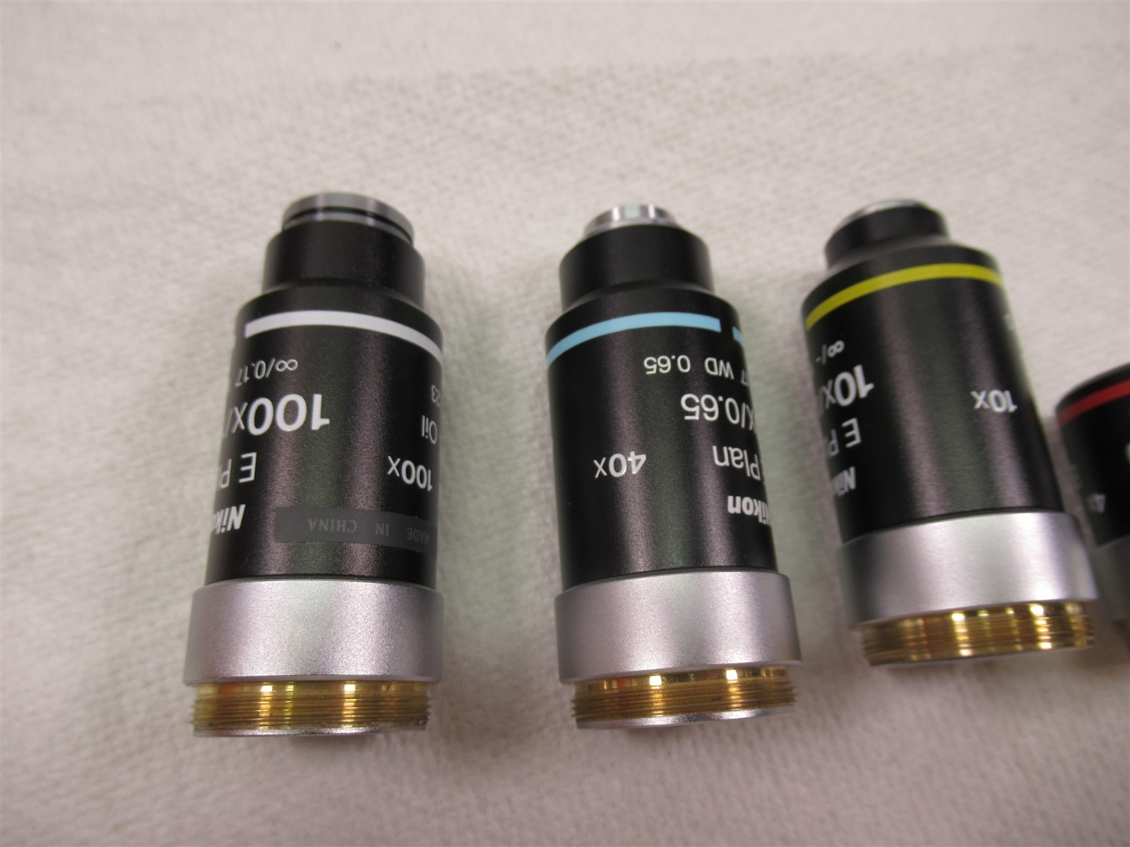 Nikon E Plan Microscope Objective Lenses Lot of 4 100x Oil 40x 10x & 4X Eclipse