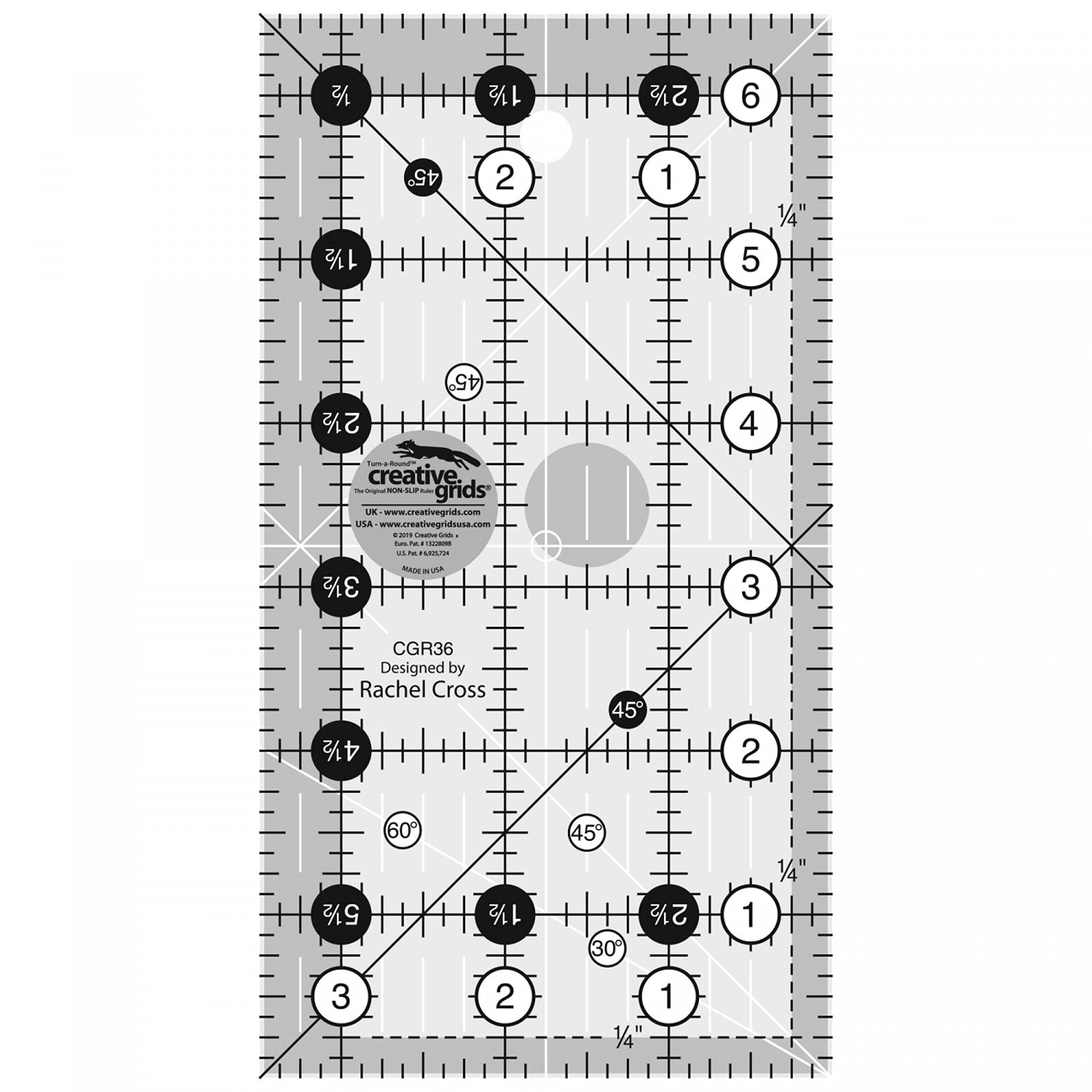 Creative Grids Quilt Ruler 3-1/2in x 6-1/2in Rectangle – CGR36 – Black, White