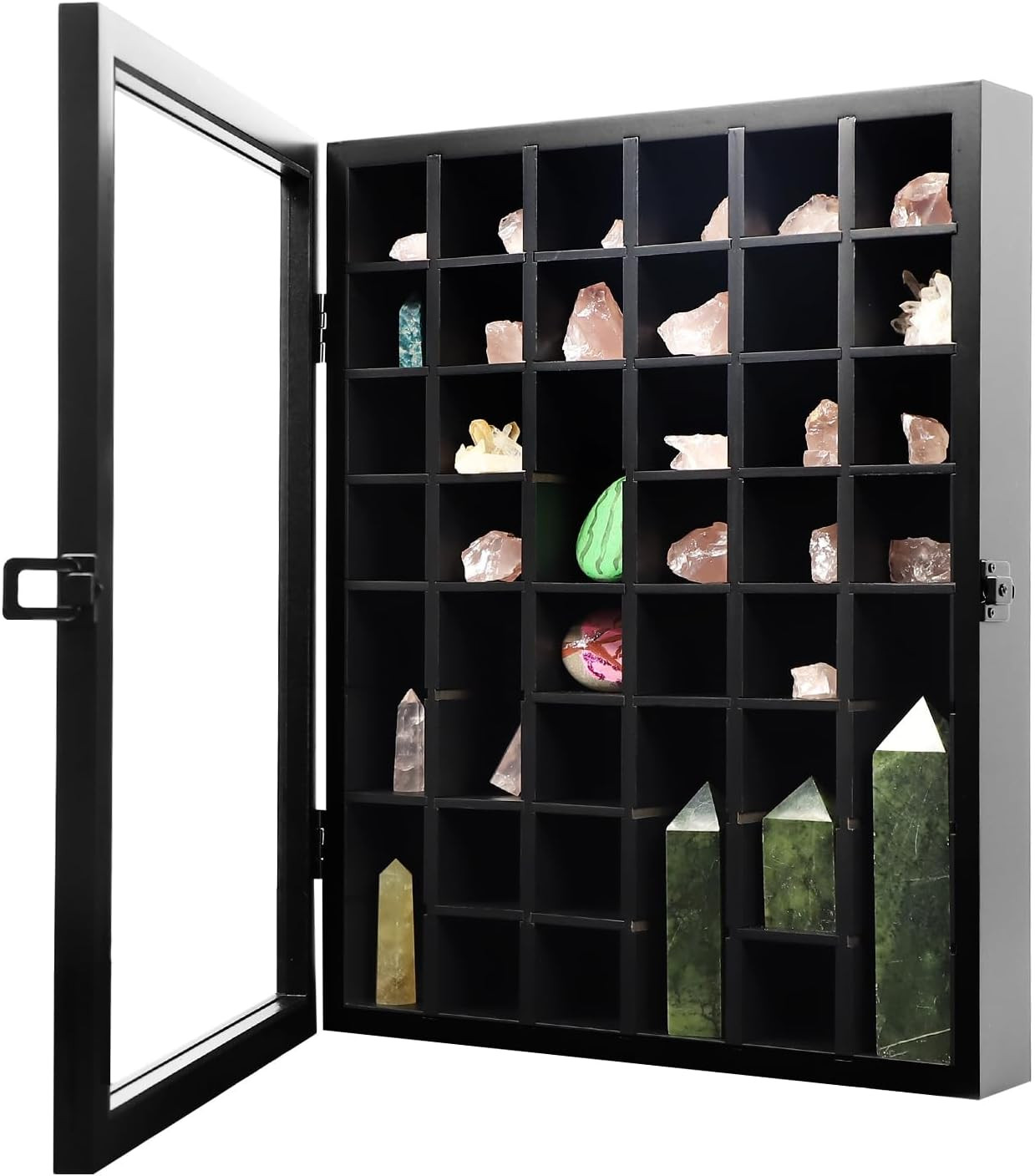 Adjustable Rock Display Case -Rock Collection Box with Shelves | Wooden Crystal