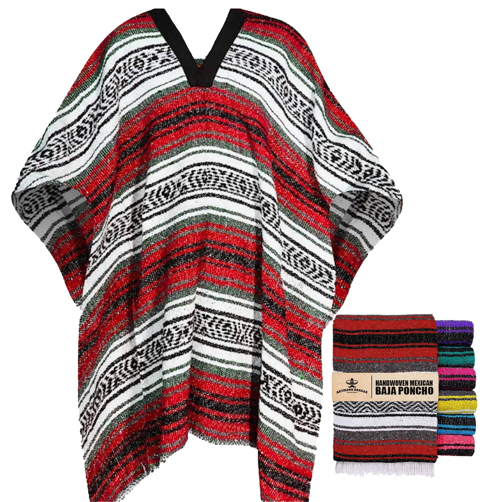 Traditional Mexican Baja Poncho Men Women Authentic Gaban Serape Blanket Cowboy