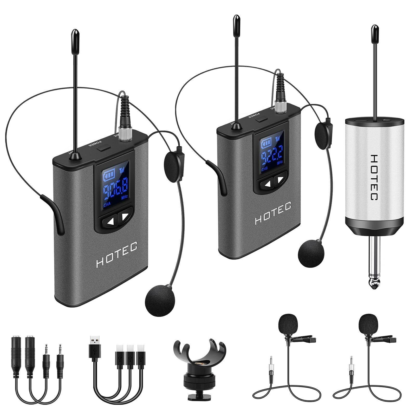 Wireless System with Dual Headset Microphones/Lavalier Lapel Mics and Bodypack